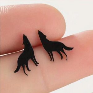 Black Stainless Steel Wolf Silhouette Earrings
